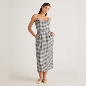 Quince 100% European Linen Scoop Neck Midi Dress Gingham